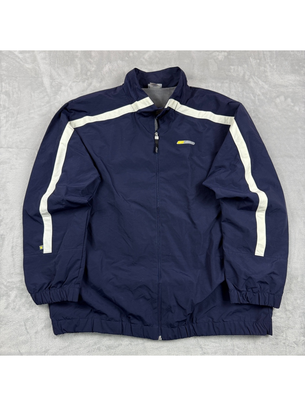 VTG Reebok Men’s XL Track Jacket Navy White Full Zip Windbreaker Y2K Mesh Lined